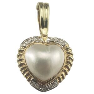 14 Karat Yellow Gold Pearl and Diamond Heart Pendant Enhancer #16801